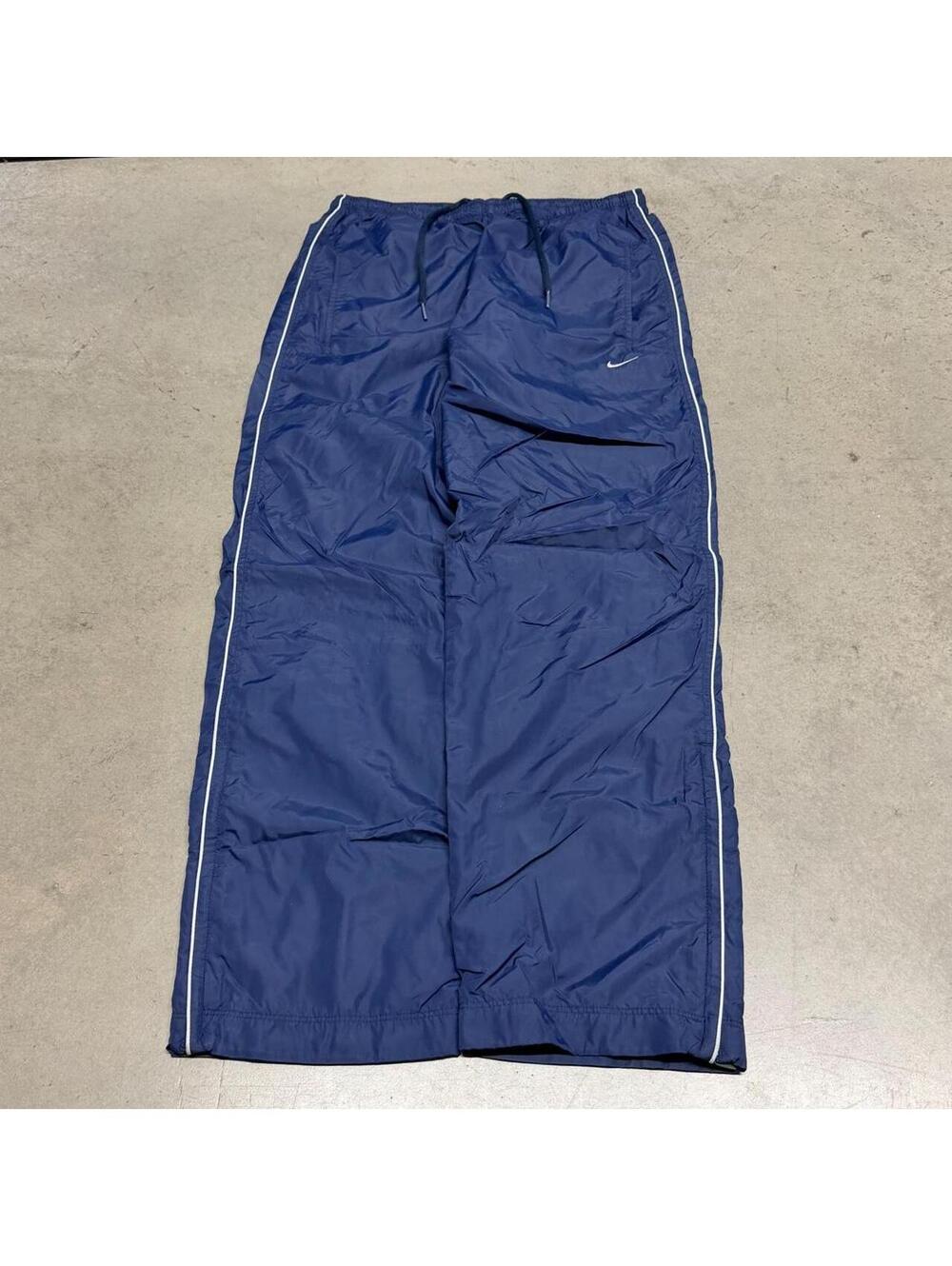 Vintage Nike Nylon Track Pants Mens Medium Navy Lined Windbreaker Baggy Y2K